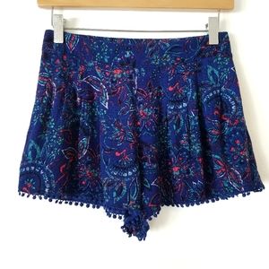 Ecote pull on tassel shorts blue paisley floral